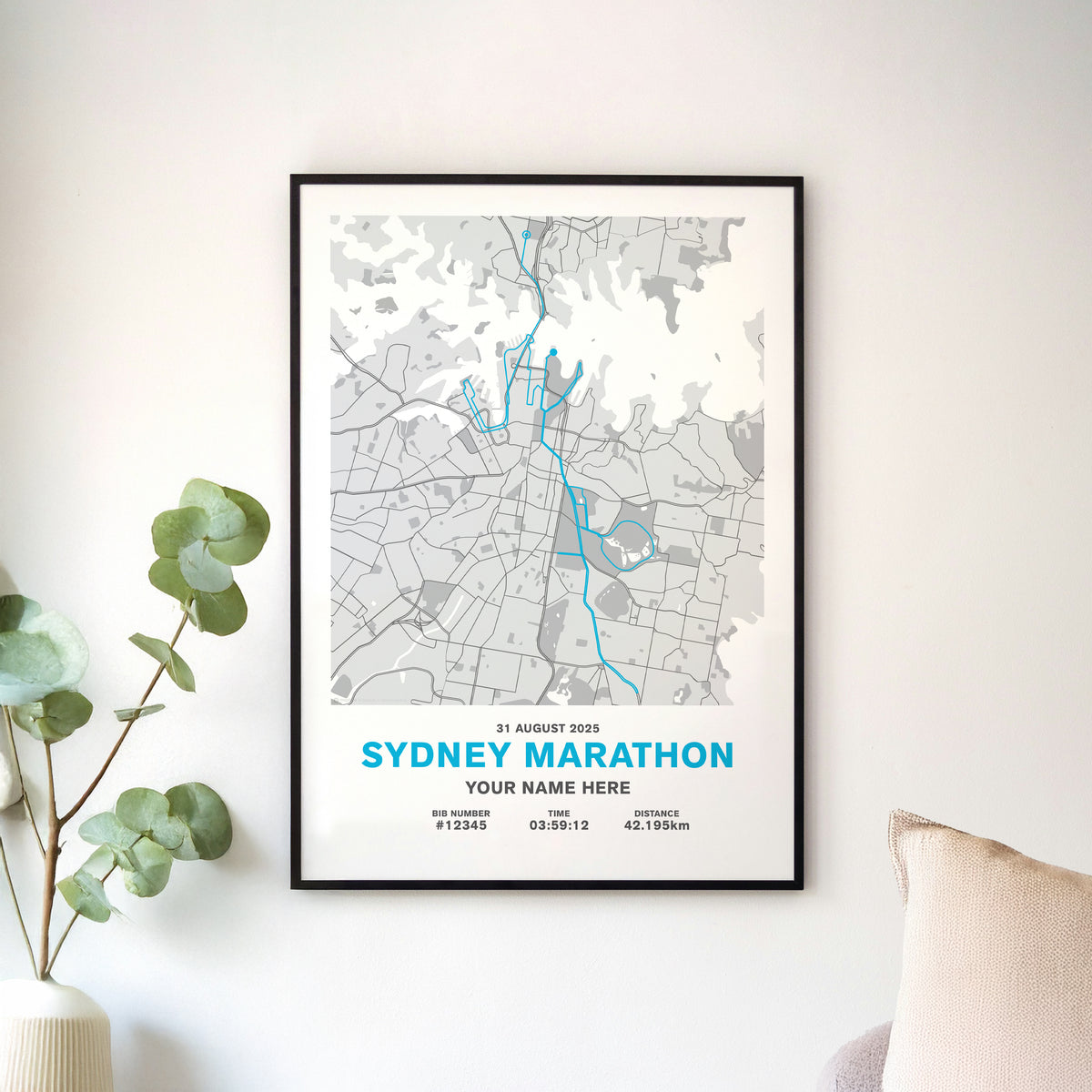 Sydney Marathon 2025 Personalised Map Print