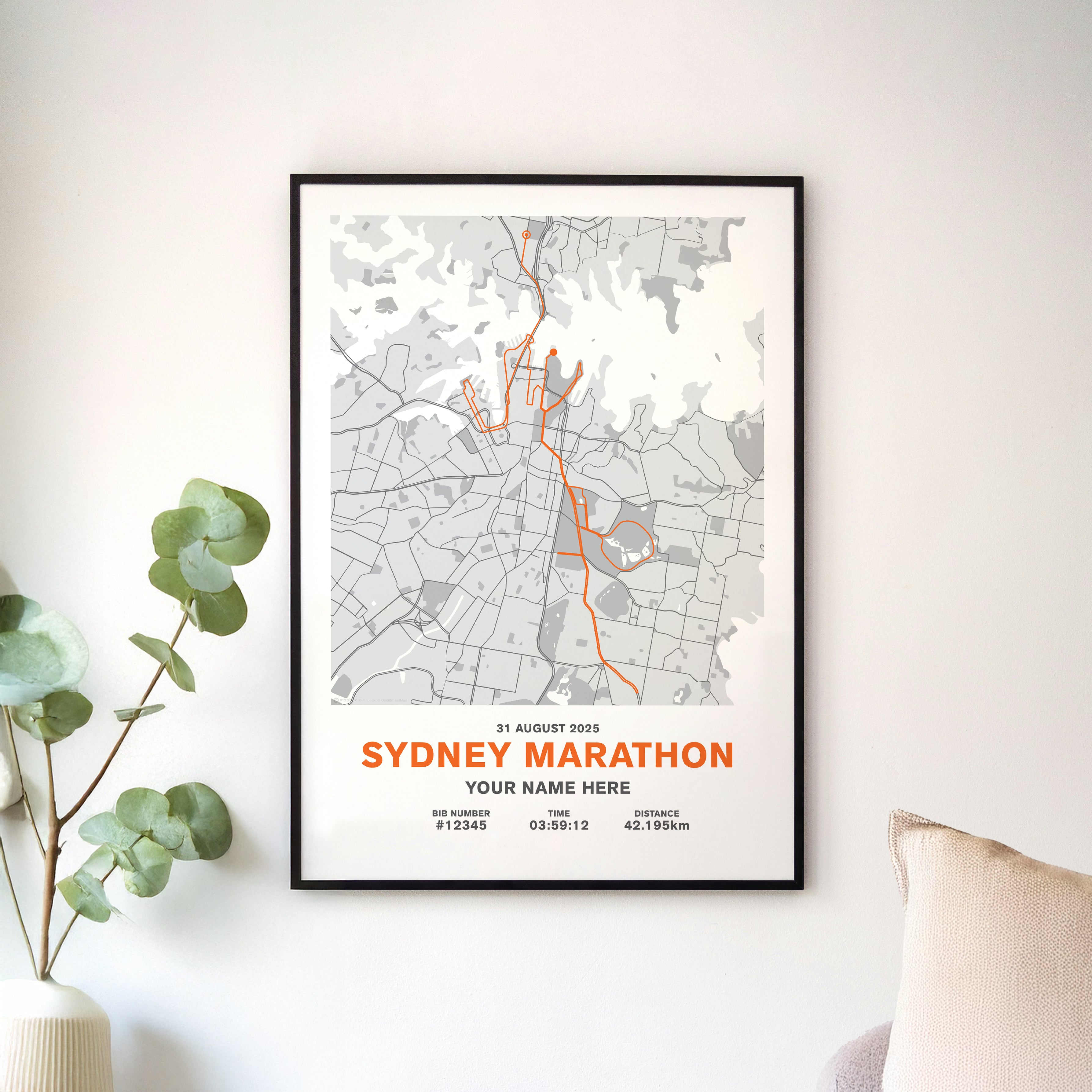Sydney Marathon 2025 Personalised Map Print