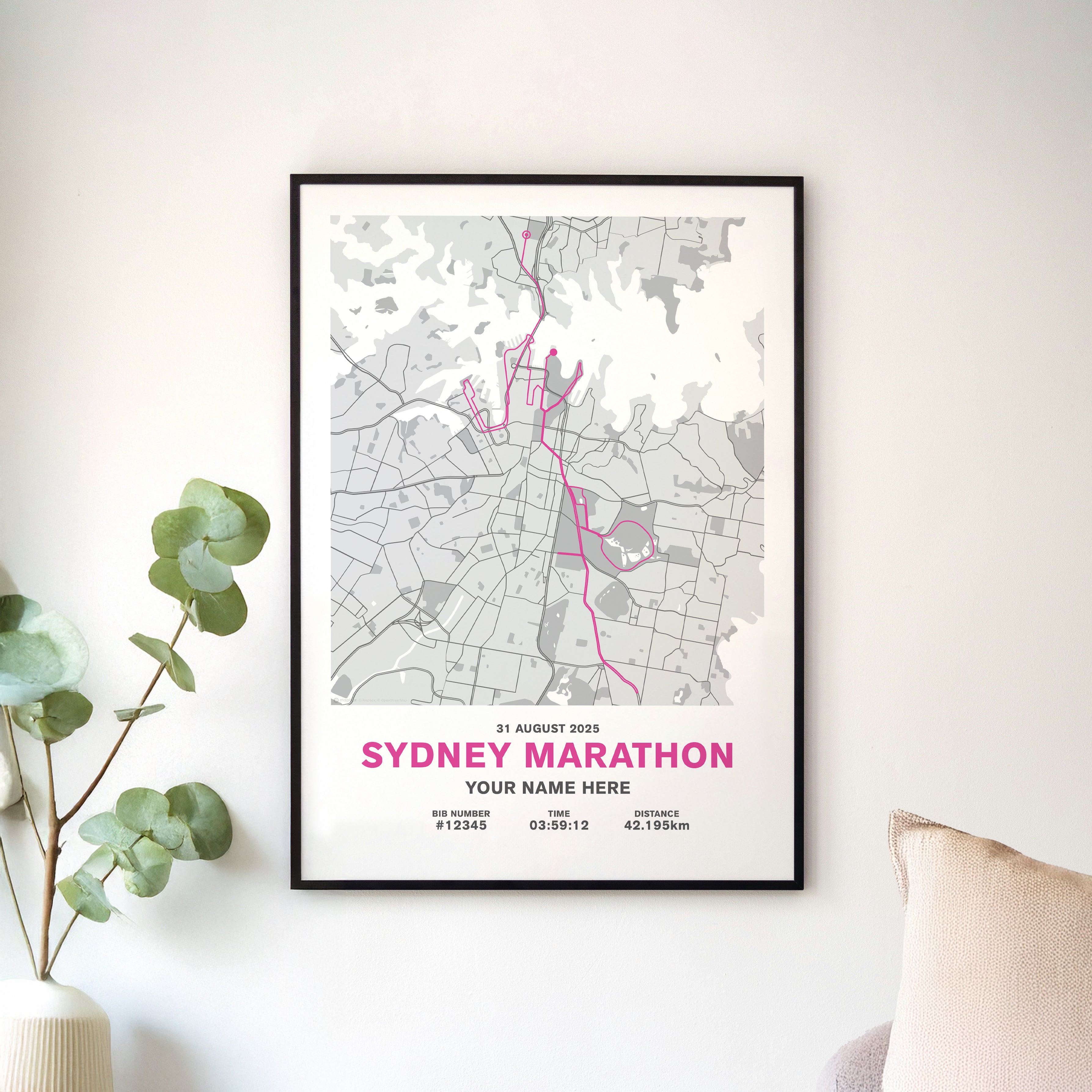 Sydney Marathon 2025 Personalised Map Print